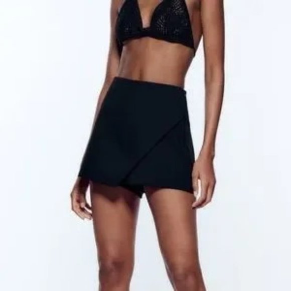 Zara Black Asymmetric Skort High Waist Side Zipper Size XS - Picture 9 of 16